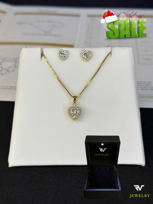 Gold VVS1 Moissanite Heart Pendant and Chain Set