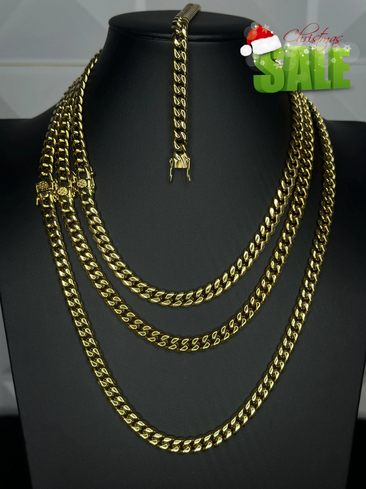 Set de Cadena y Pulsera Cubana Dorada 8mm