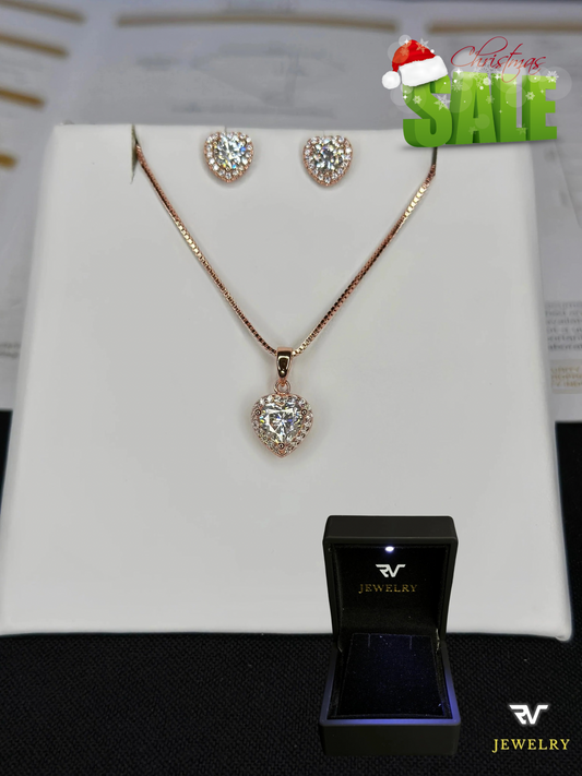 Heart Chain and Pendant Set with VVS1 Moissanite Rose Gold Stones