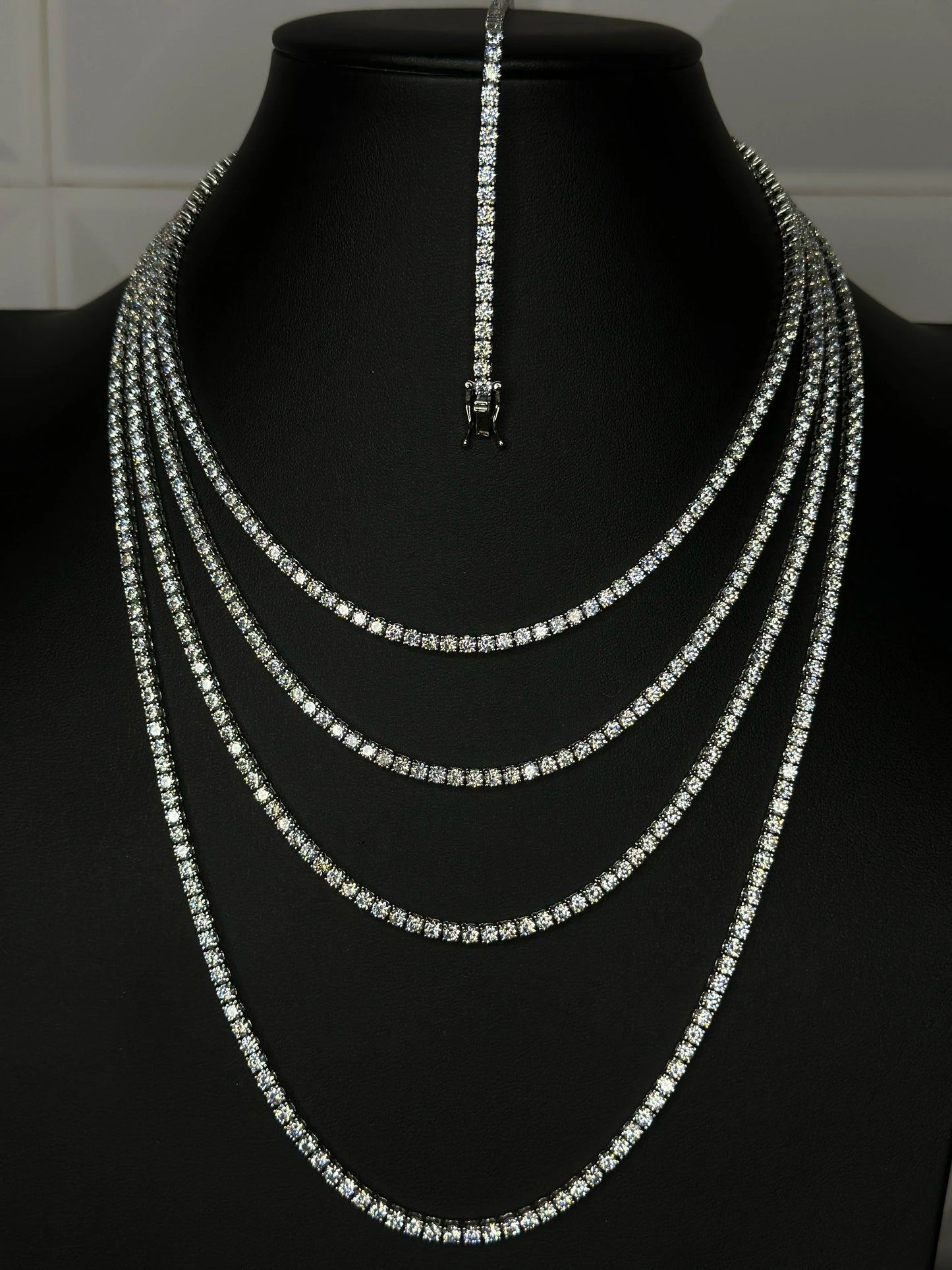 Set de Cadena y Pulsera Tennis Plateada 3mm
