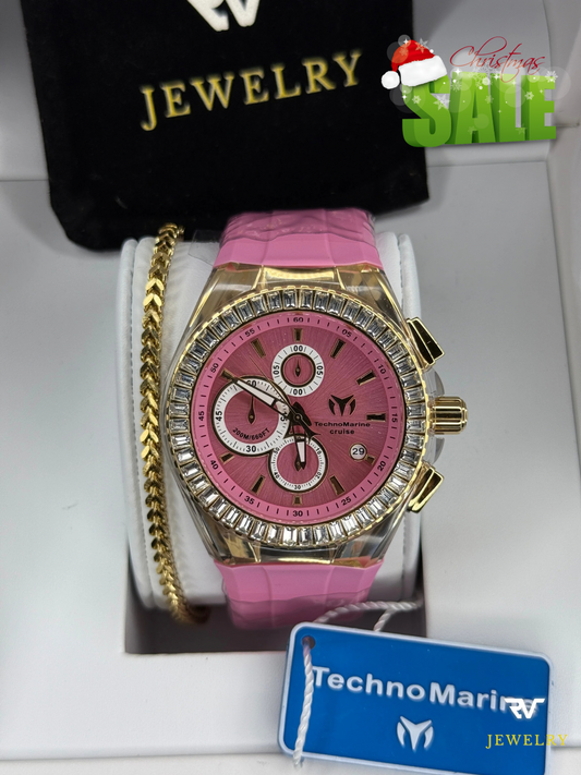 TechnoMarine Cruise Glitz Gold Pink Dial 45mm (Unisex)