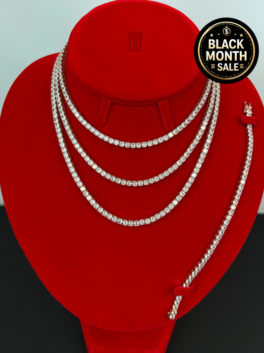 4mm Rose Gold Tennis Chain and Bracelet Set