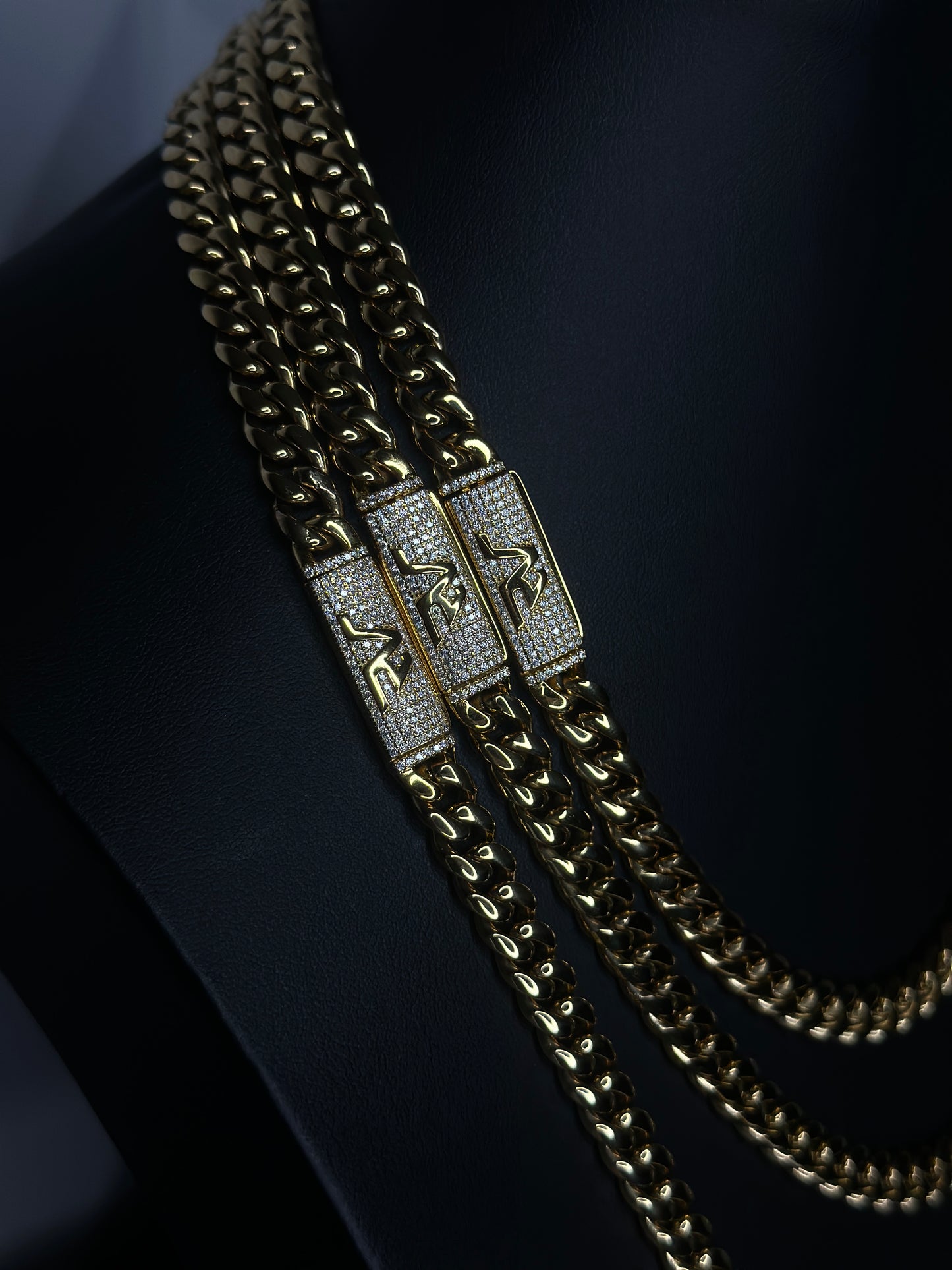 Gold Cuban Chain and Bracelet Set with VVS1 Moissanite Clasp, 8mm