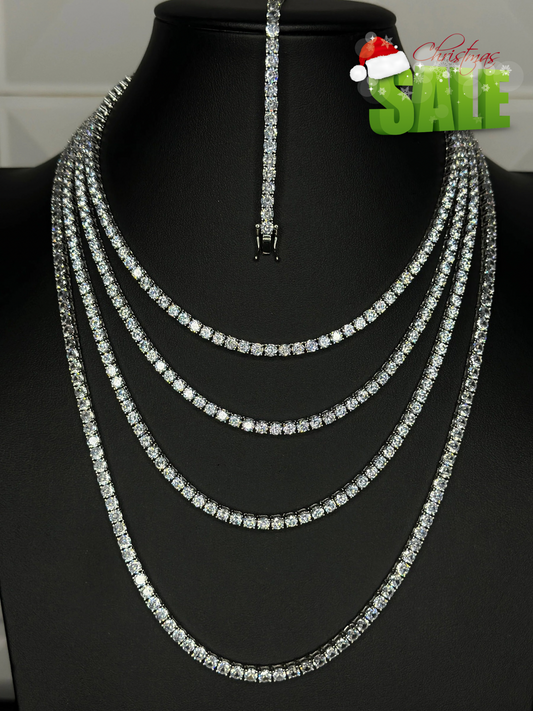 Set de Cadena y Pulsera Tennis Plateada 4mm