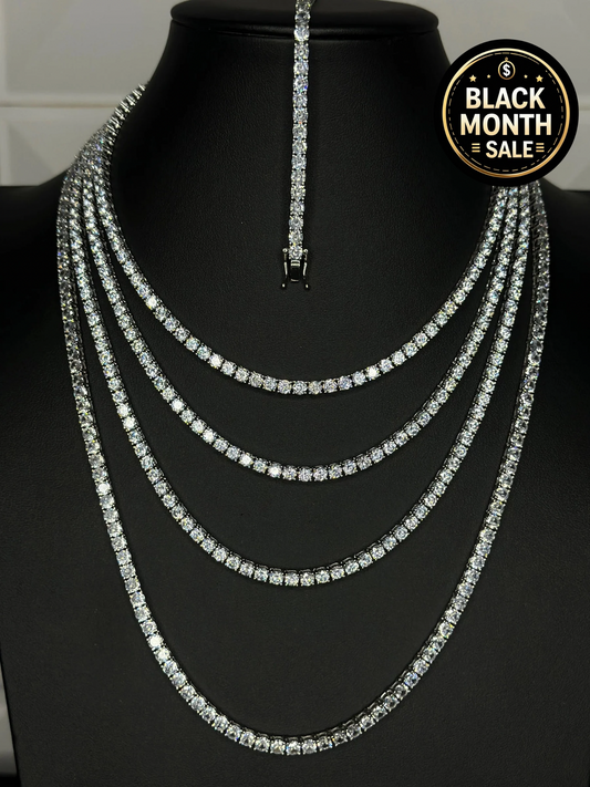 Silver Tennis Chain and Bracelet Set 4mm