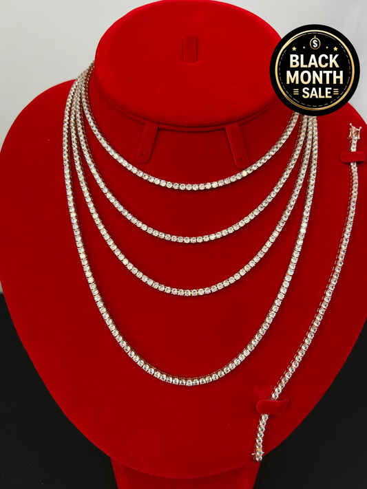 3mm Rose Gold Tennis Chain and Bracelet Set