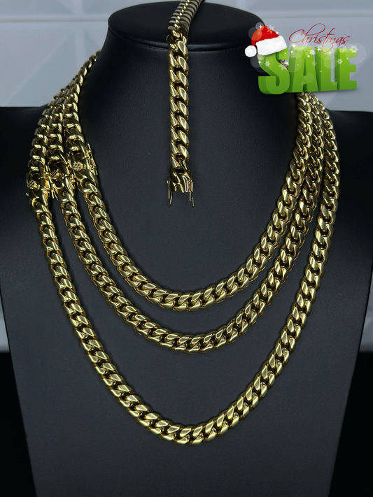 Set de Cadena y Pulsera Cubana Dorada 10mm