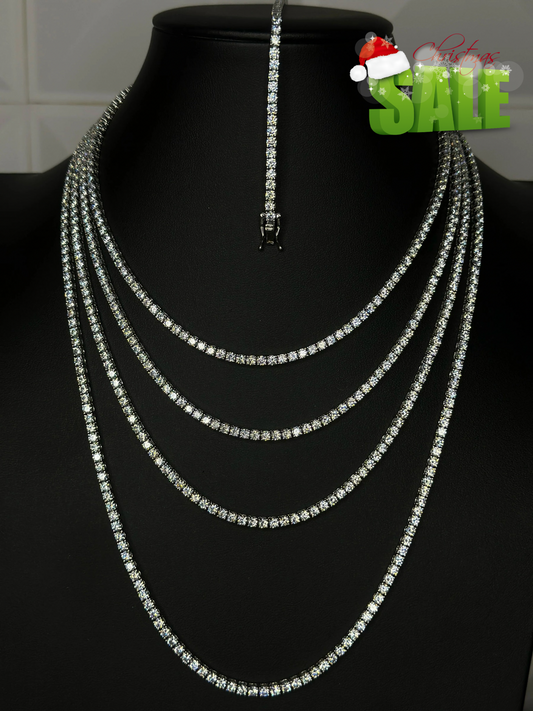 Set de Cadena y Pulsera Tennis Plateada 3mm