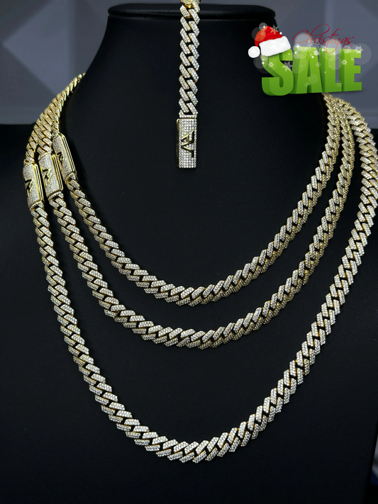 Set de Cadena y Pulsera Cubana Cuadrada Dorada 8mm