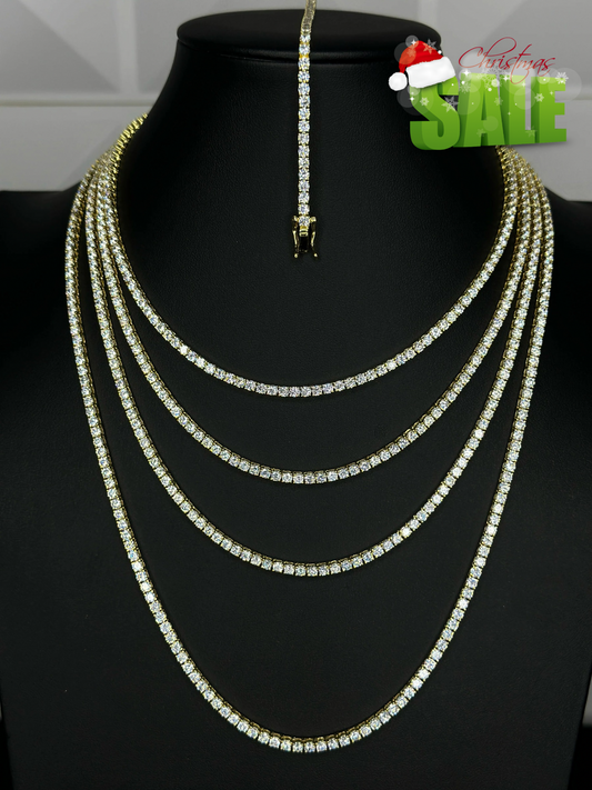 Set de Cadena y Pulsera Tennis Dorada 3mm