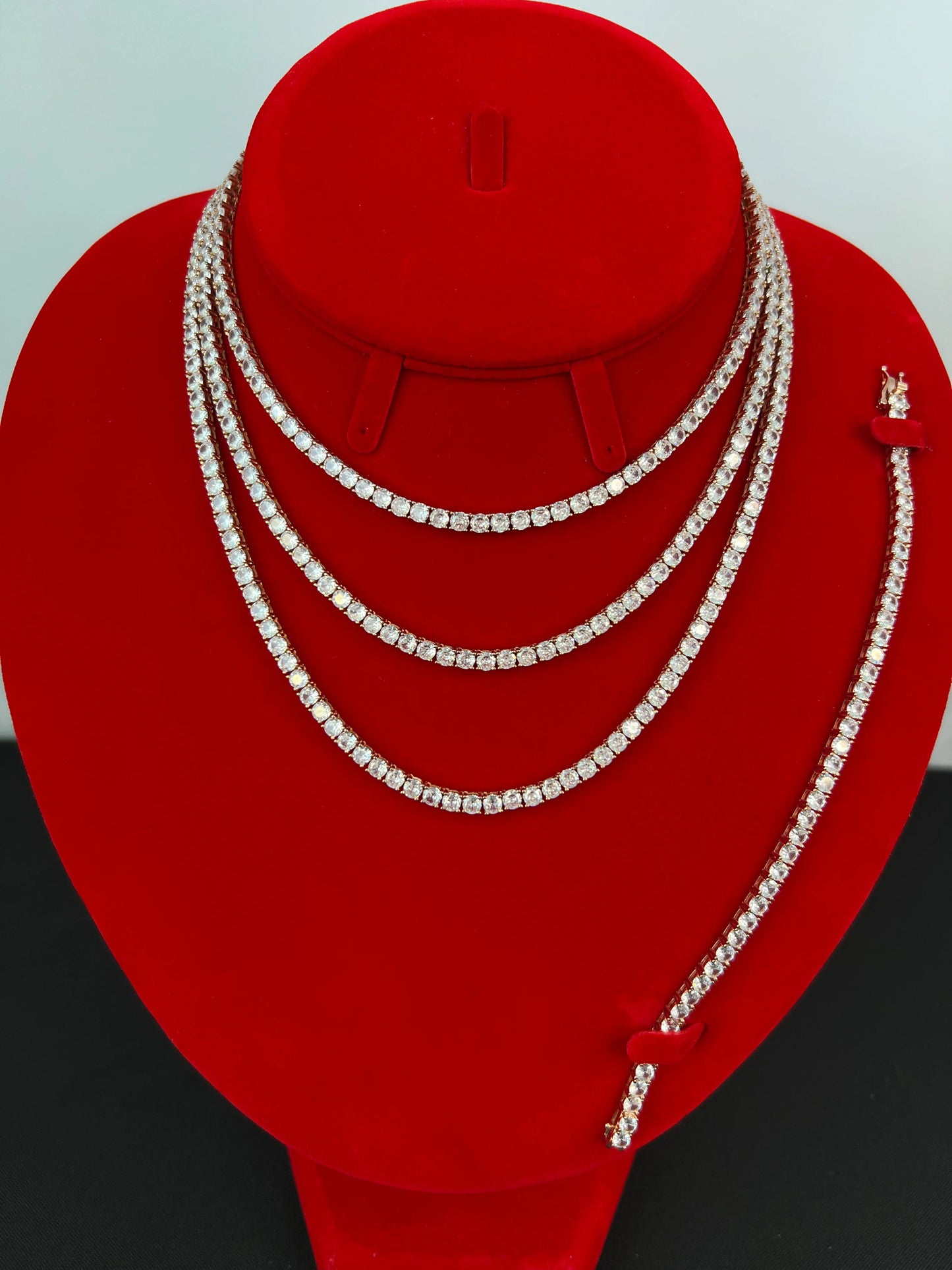 Set de Cadena y Pulsera Tennis Rose Gold 4mm