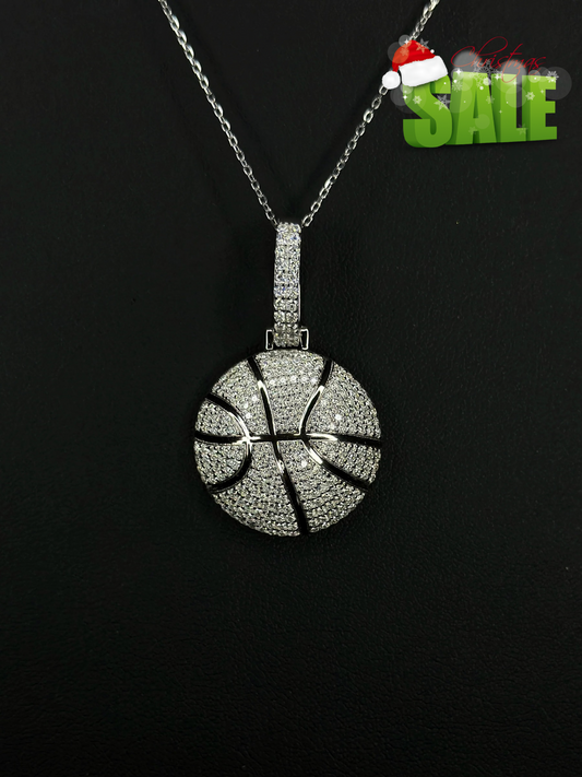 Pendant de Baloncesto Plateado VVS1 Moissanite + Cadena