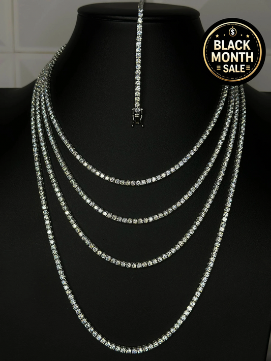 3mm Silver Tennis Chain and Bracelet Set