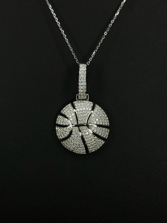 Silver VVS1 Moissanite Basketball Pendant + Chain