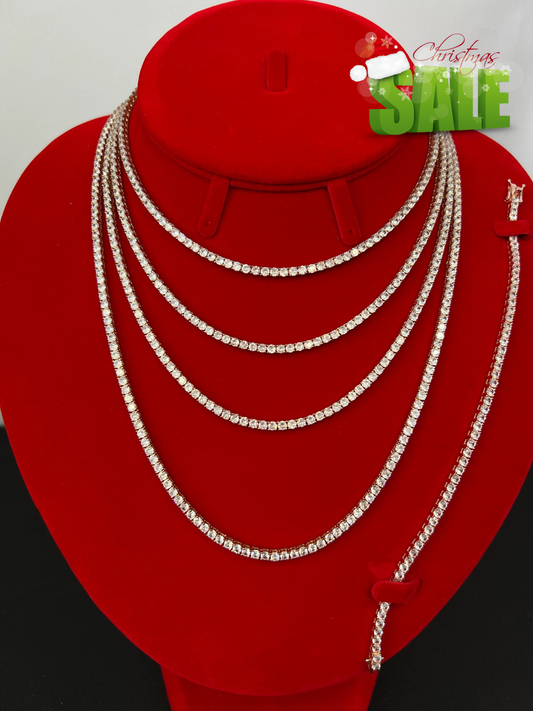 Set de Cadena y Pulsera Tennis Rose Gold 3mm