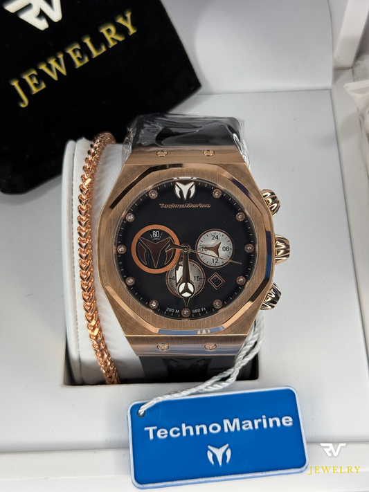 TechnoMarine Cruise Sun Reef 45mm Rose Gold With Black Strap (Men)