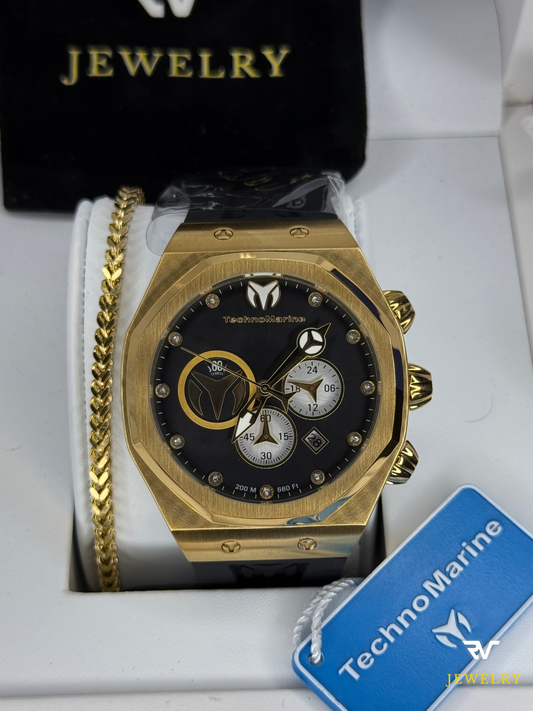 TechnoMarine Cruise Sun Reef 45mm Gold With Black Strap (Men)