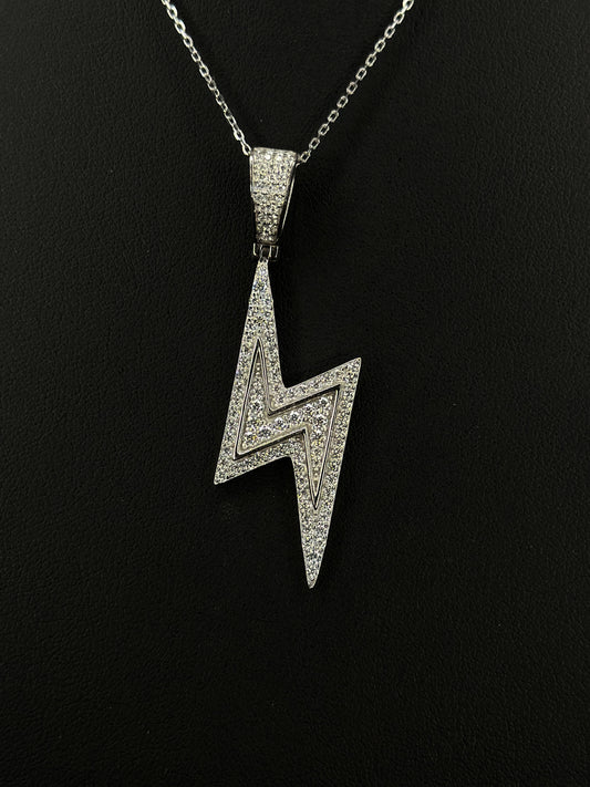 Silver Lightning Bolt VVS1 Moissanite Pendant + Chain
