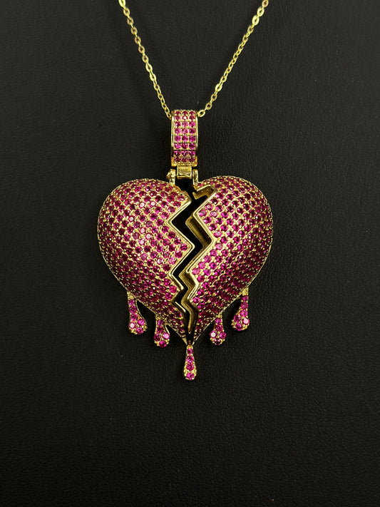 Drip Broken Heart Pendant + Chain