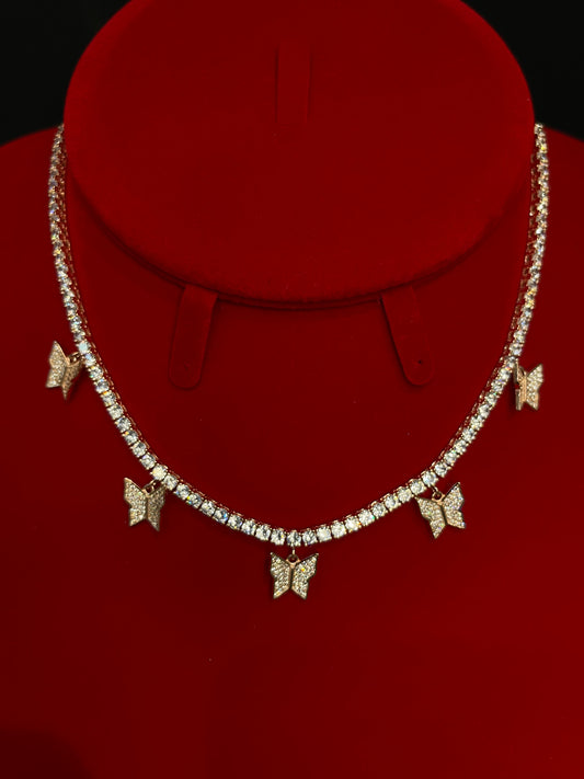 Rose Gold Tennis Chain with Butterflies