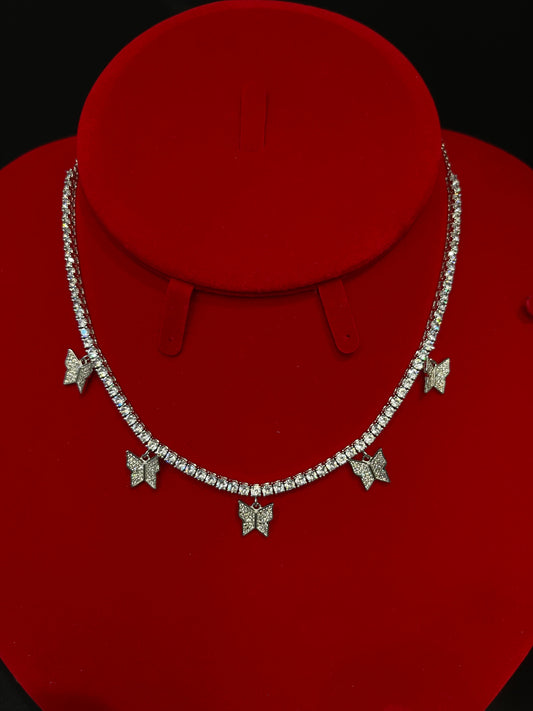 Silver Tennis Chain with Butterflies