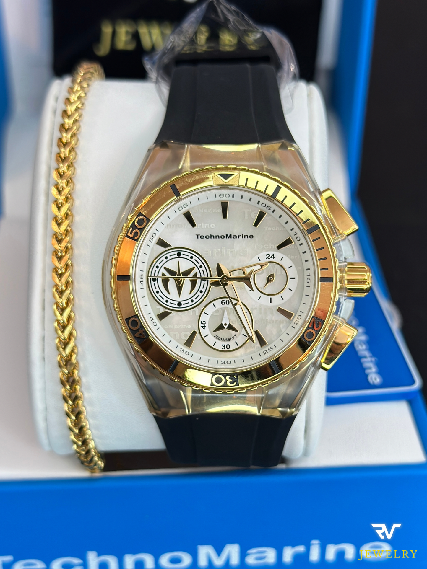Set de Pareja TechnoMarine Cruise California Gold With Black Strap 46mm & 40mm