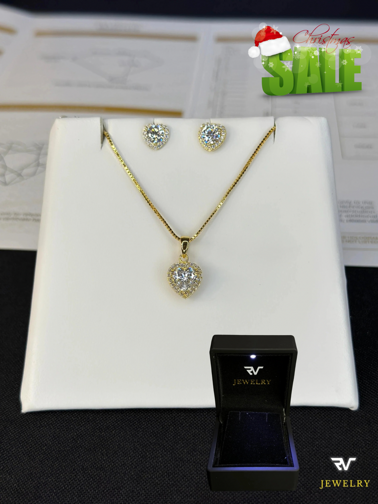Gold VVS1 Moissanite Heart Pendant and Chain Set