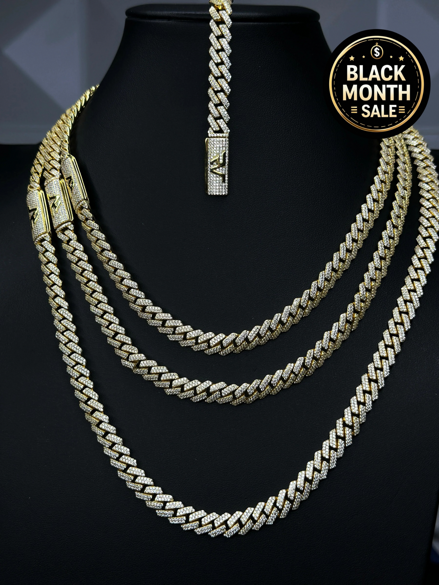 8mm Gold Square Cuban Chain and Bracelet Set