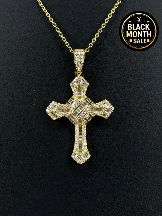 Pendant de Cruz Con Piedras VVS1 Moissanite + Cadena