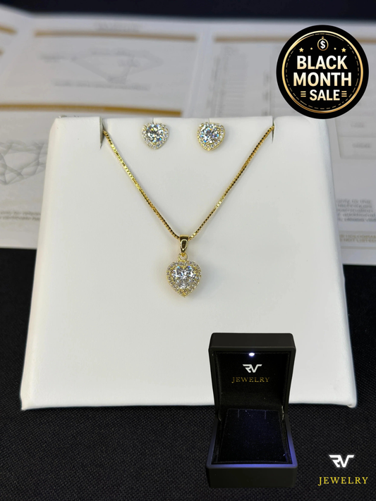 Set de Cadena y Pantallas de Corazón Con Piedras VVS1 Moissanite Dorado