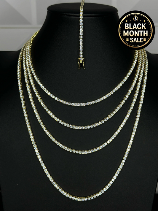 3mm Gold Tennis Chain and Bracelet Set