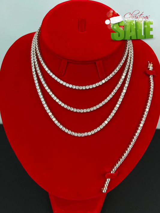 Set de Cadena y Pulsera Tennis Rose Gold 4mm