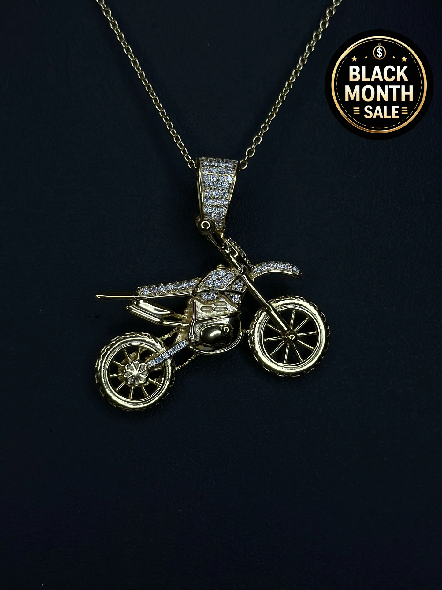 Motorcycle Pendant with VVS1 Moissanite Stones + Chain