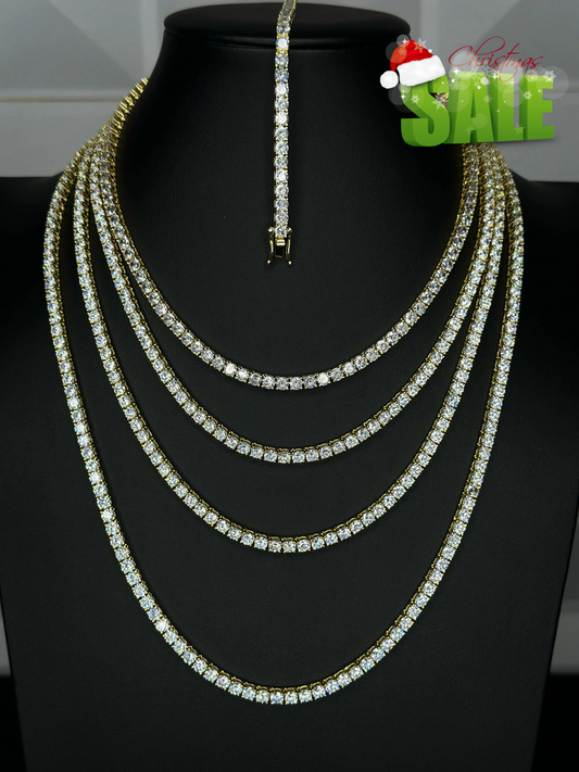Set de Cadena y Pulsera Tennis Dorada 4mm