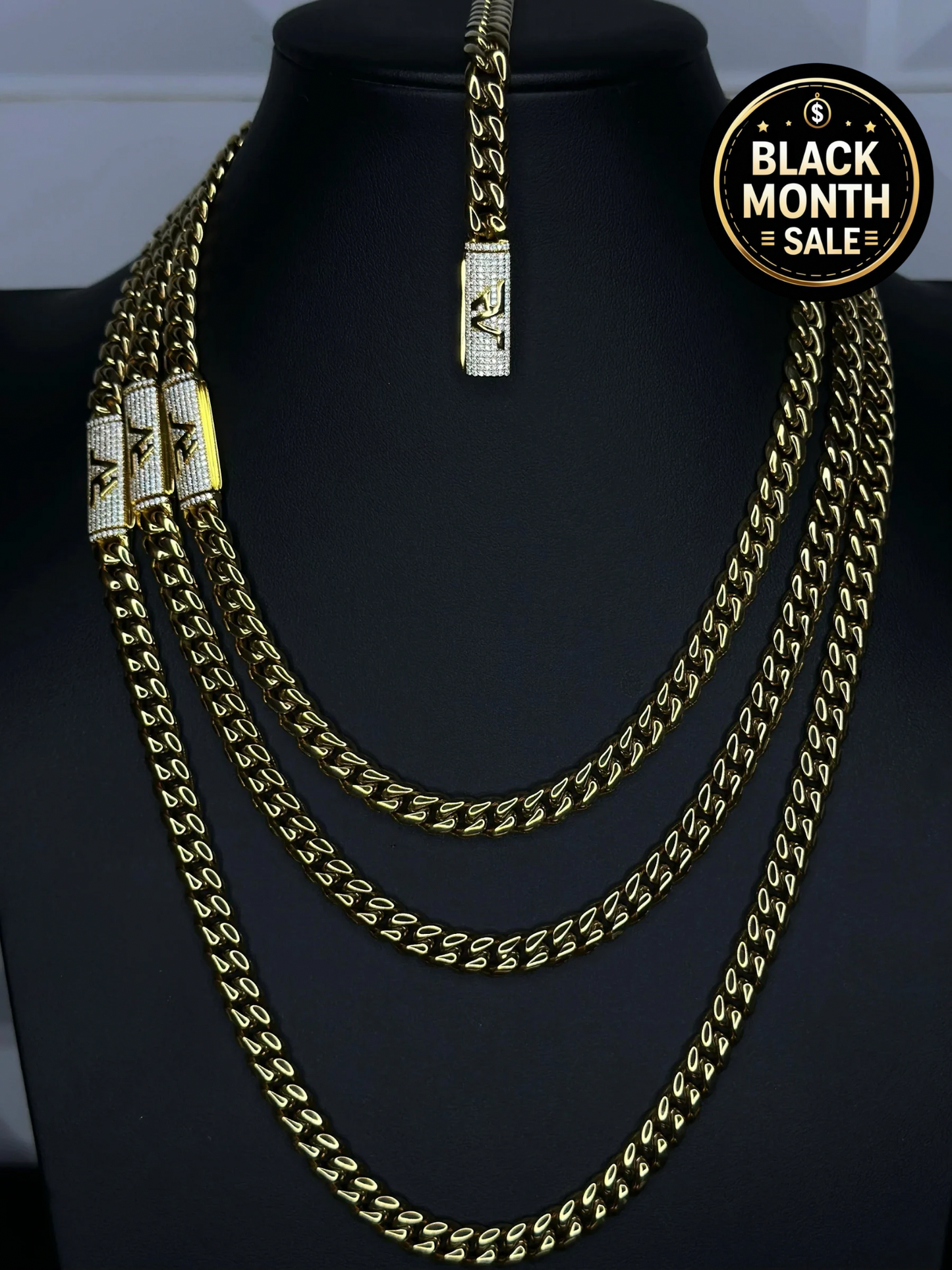 Gold Cuban Chain and Bracelet Set with VVS1 Moissanite Clasp, 8mm