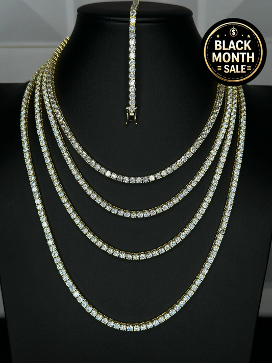 4mm Gold Tennis Chain and Bracelet Set