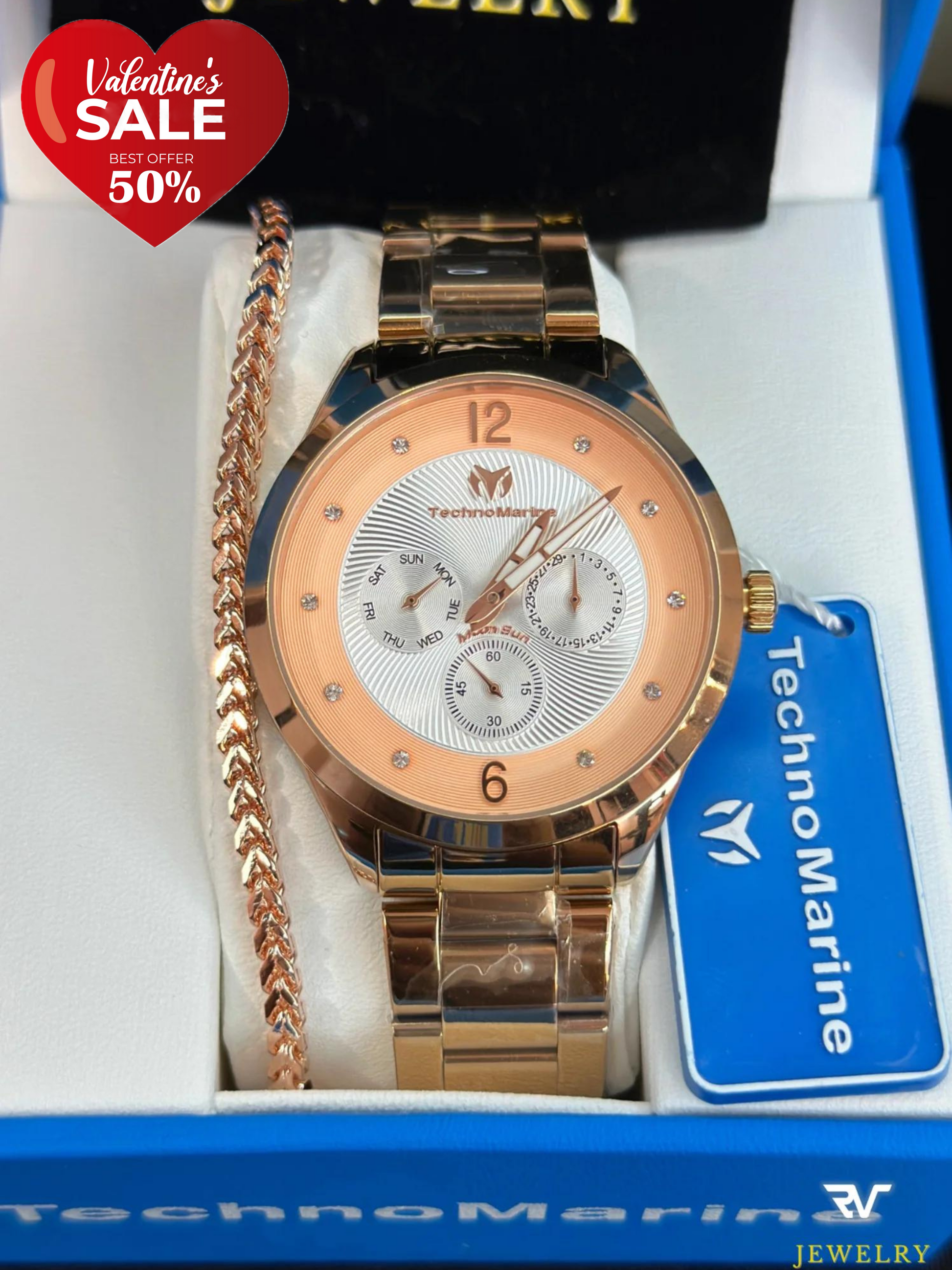 TechnoMarine Moon Sun Rose Gold 42mm Unisex RV Jewelry