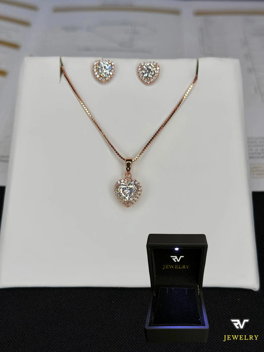 Set de Cadena y Pantallas de Corazón Con Piedras Moissanite Rose Gold