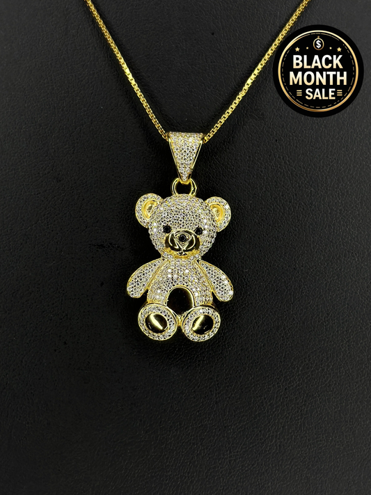 Bear Pendant with VVS1 Moissanite Stones + Chain