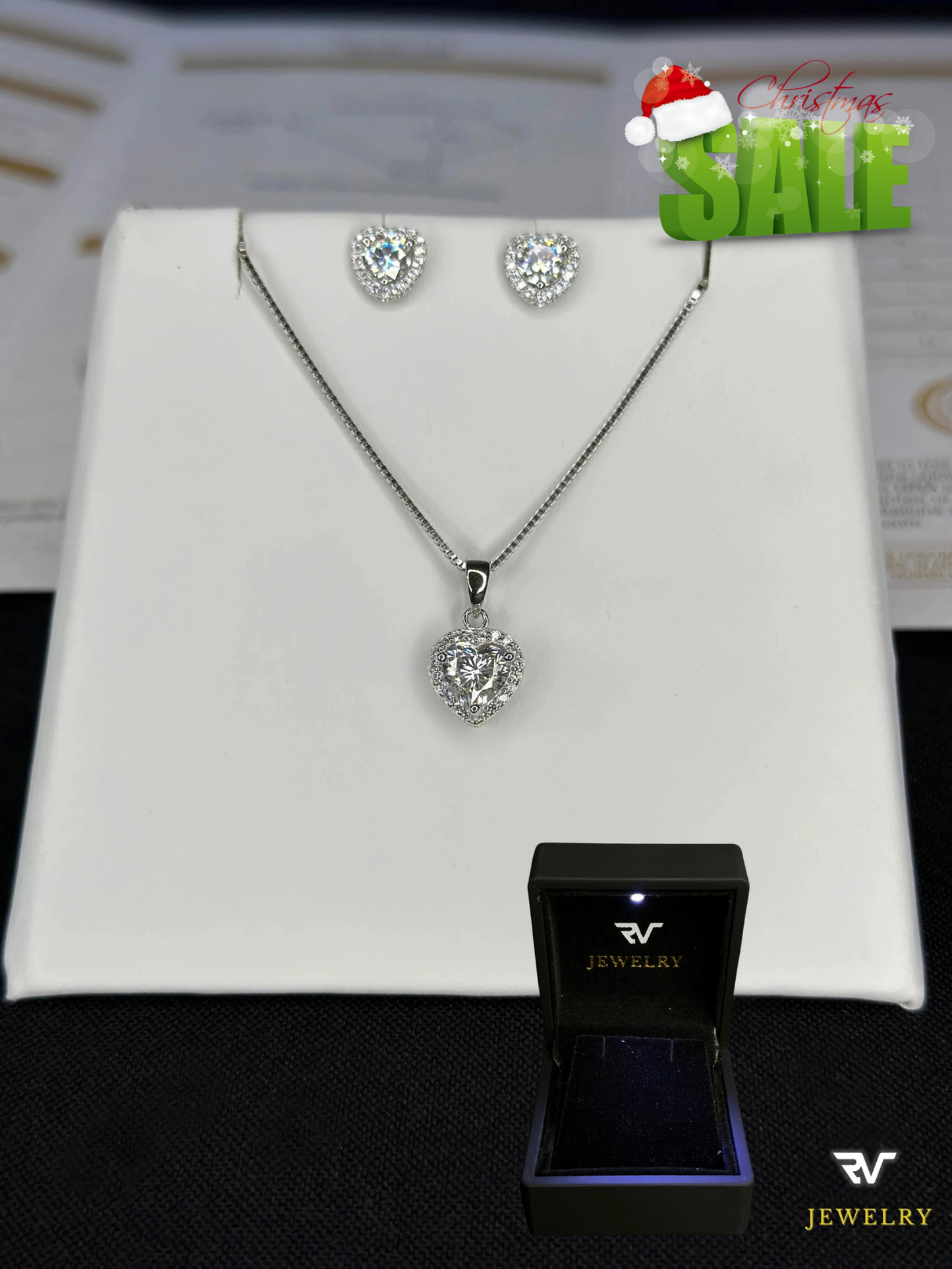 Silver Plated VVS1 Moissanite Heart Pendant and Chain Set