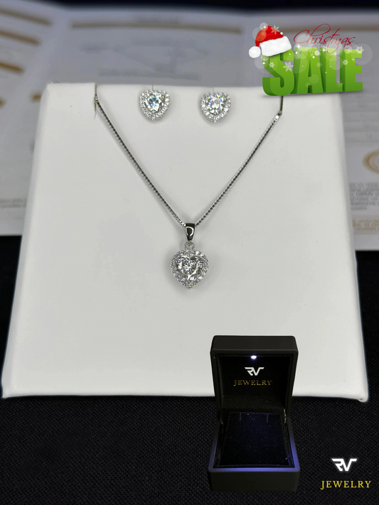 Silver Plated VVS1 Moissanite Heart Pendant and Chain Set