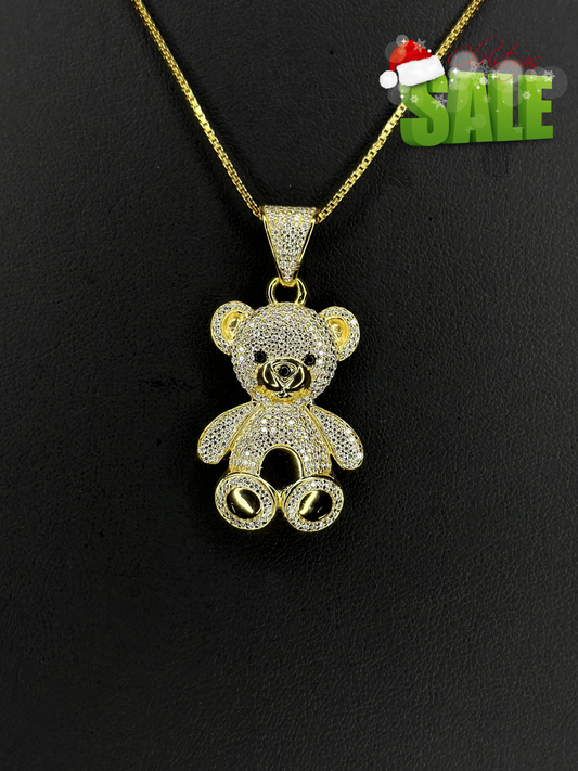 Bear Pendant with VVS1 Moissanite Stones + Chain