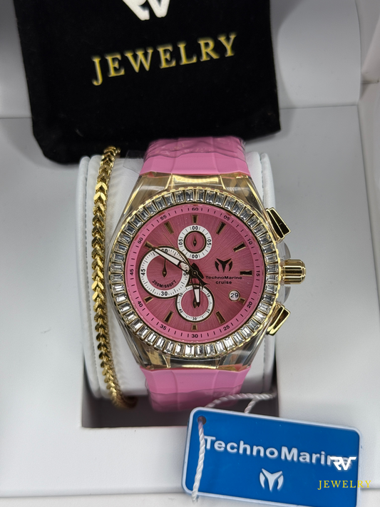 TechnoMarine Cruise Glitz Gold Pink Dial 45mm (Unisex)