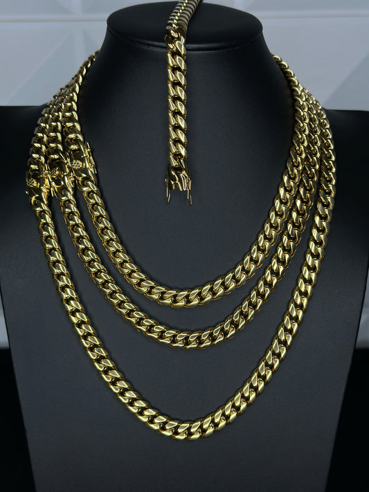 Set de Cadena y Pulsera Cubana Dorada 10mm