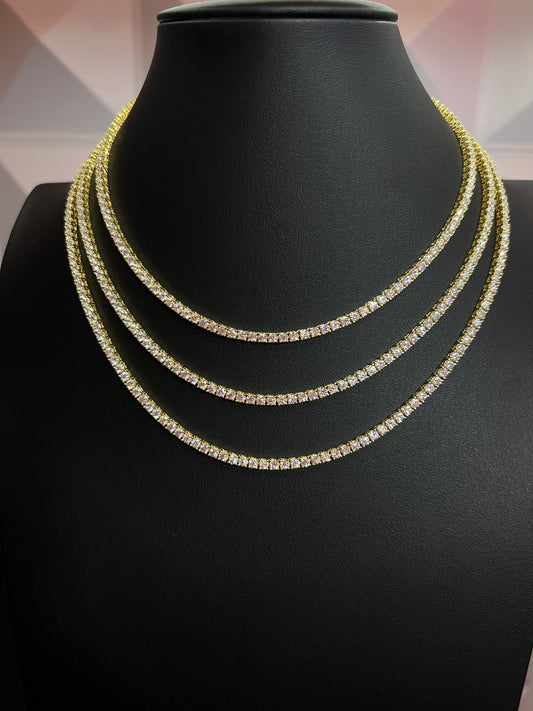 Gold Tennis Chain VVS1 Moissanite 3mm