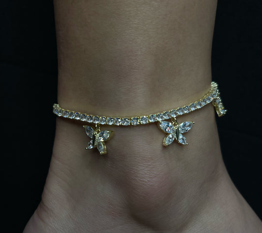 Tennis Anklet Con Mariposas Dorada